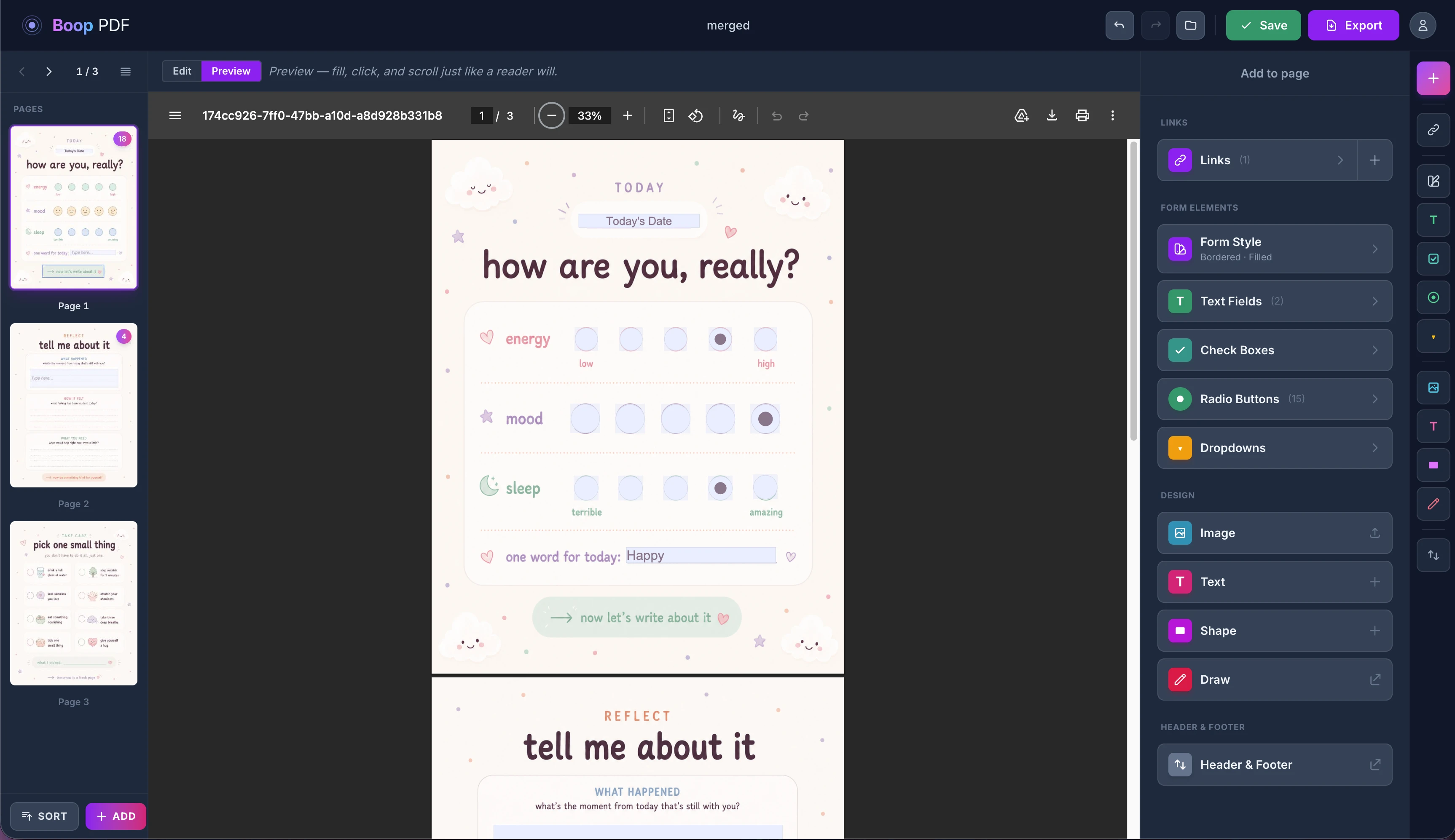 Tangent tool palette showing text fields, checkboxes, radio buttons, dropdowns, and calculator fields.