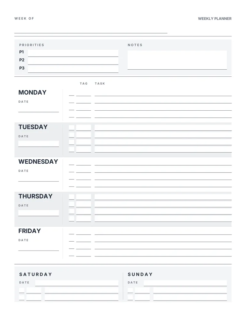 A clean weekly planner template