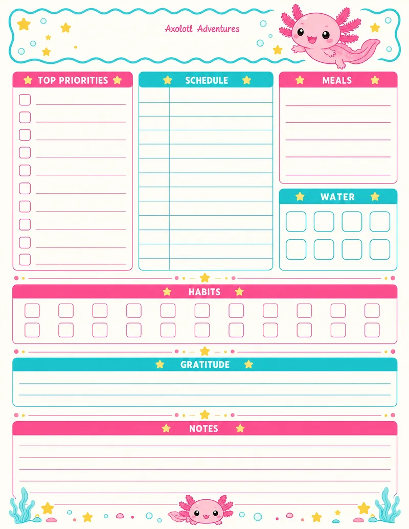 A colorful finished planner page