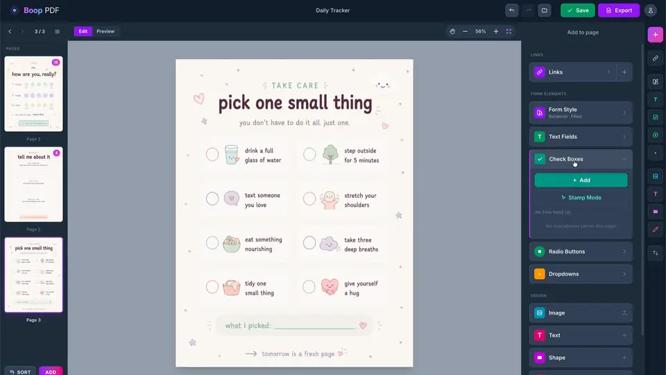 Tangent editor: dropping a checkbox onto a PDF page